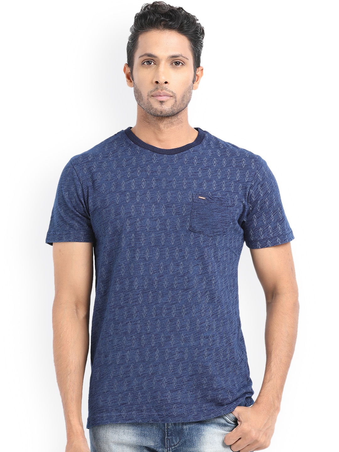 

Indian Terrain Men Blue Printed Round Neck T-shirt