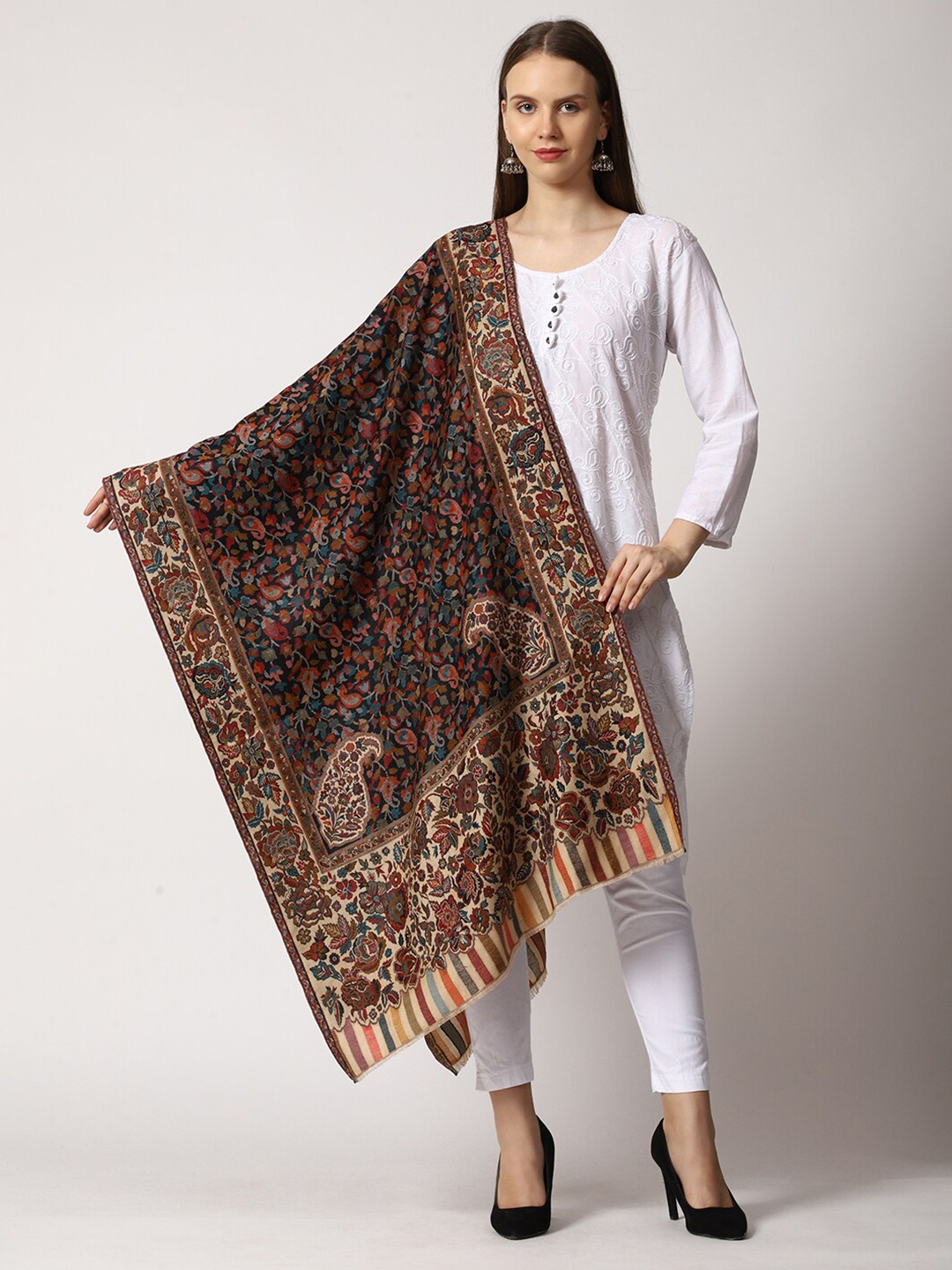 

SWI Stylish Women Black Woven Design Shawl