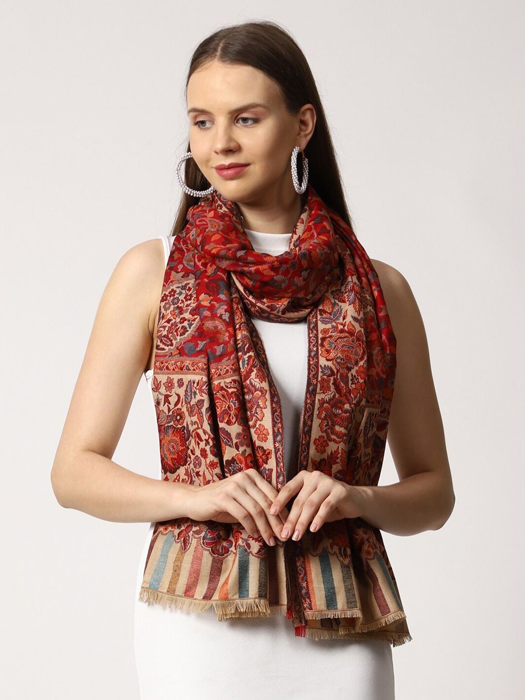 

SWI Stylish Women Maroon Woven Design Shawl