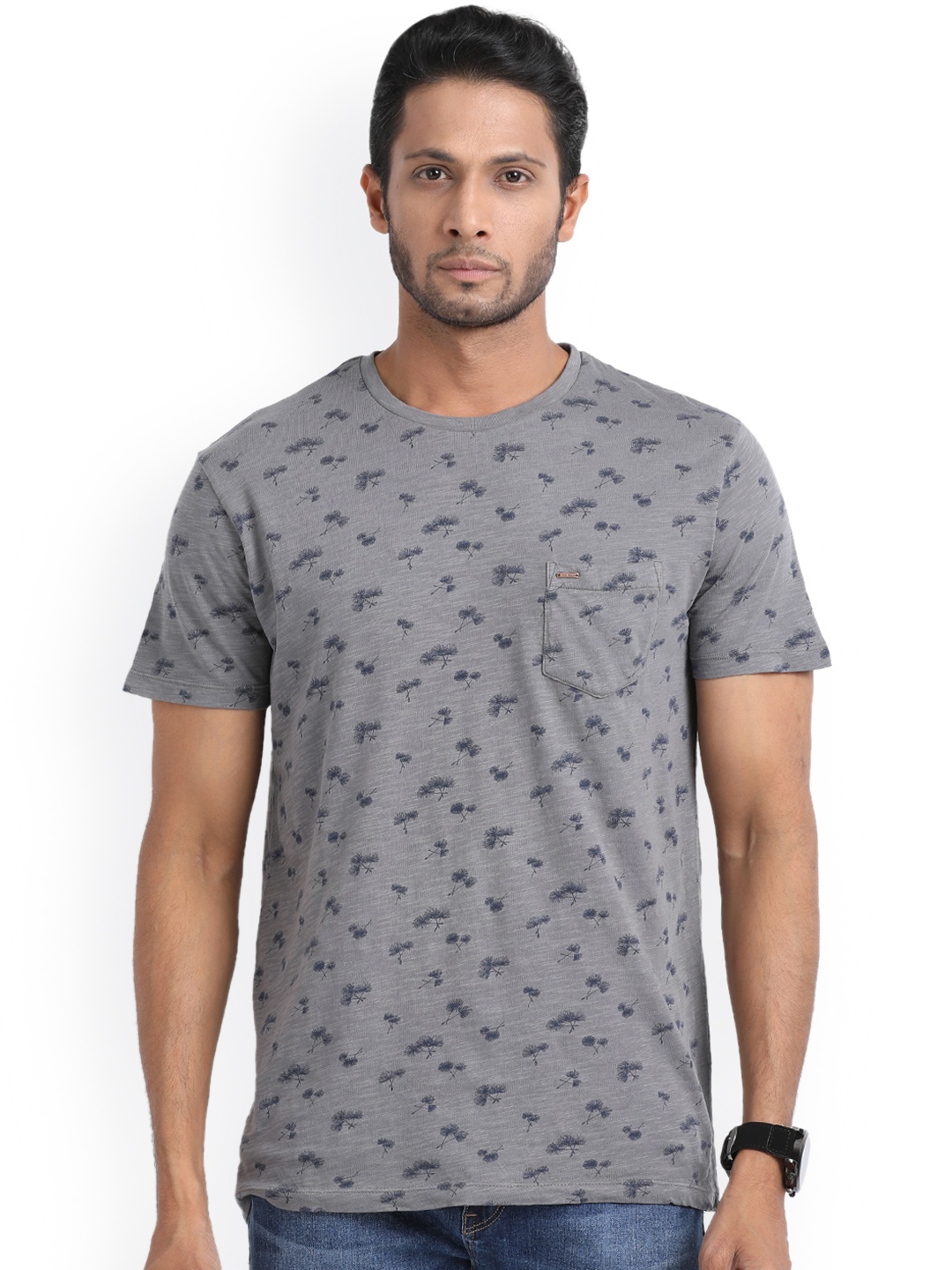 

Indian Terrain Men Grey Printed Round Neck T-shirt