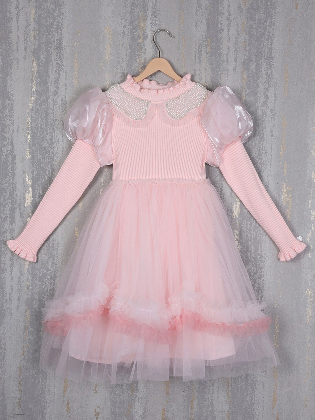 

Albion Girls Woollen Embellished Fit & Flare Midi Dress, Pink