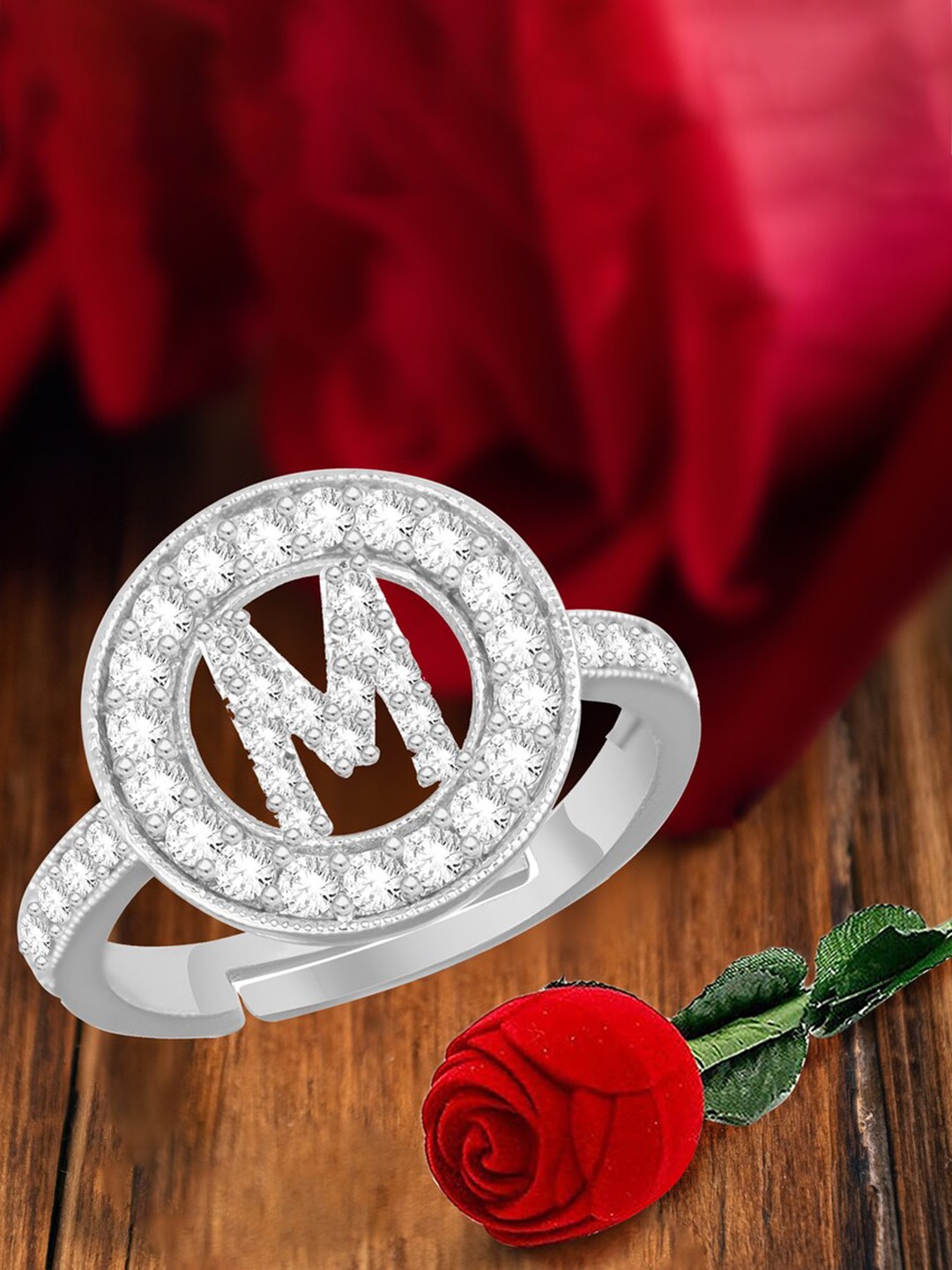 

MEENAZ Silver-Plated Cubic Zirconia Studded Adjustable Ring