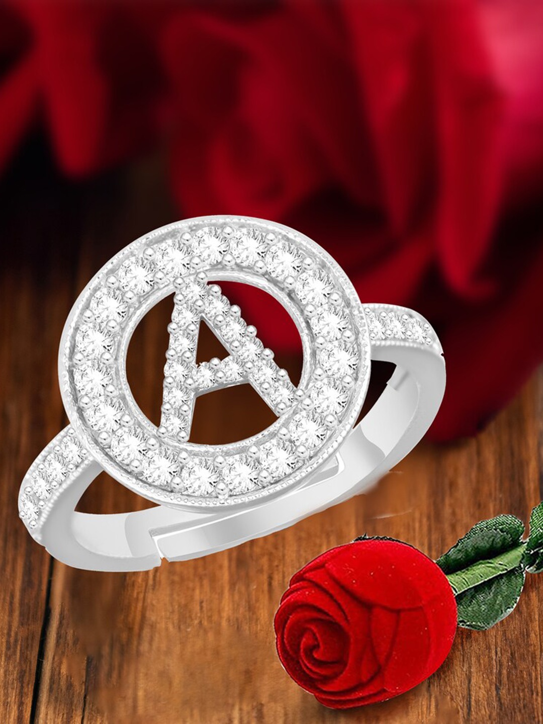 

MEENAZ Silver-Plated Cubic Zirconia Studded Adjustable Ring
