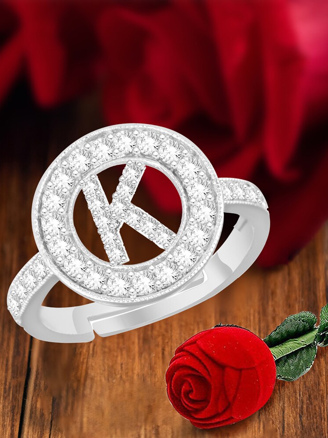 

MEENAZ Silver-Plated Cubic Zirconia Studded Adjustable Ring