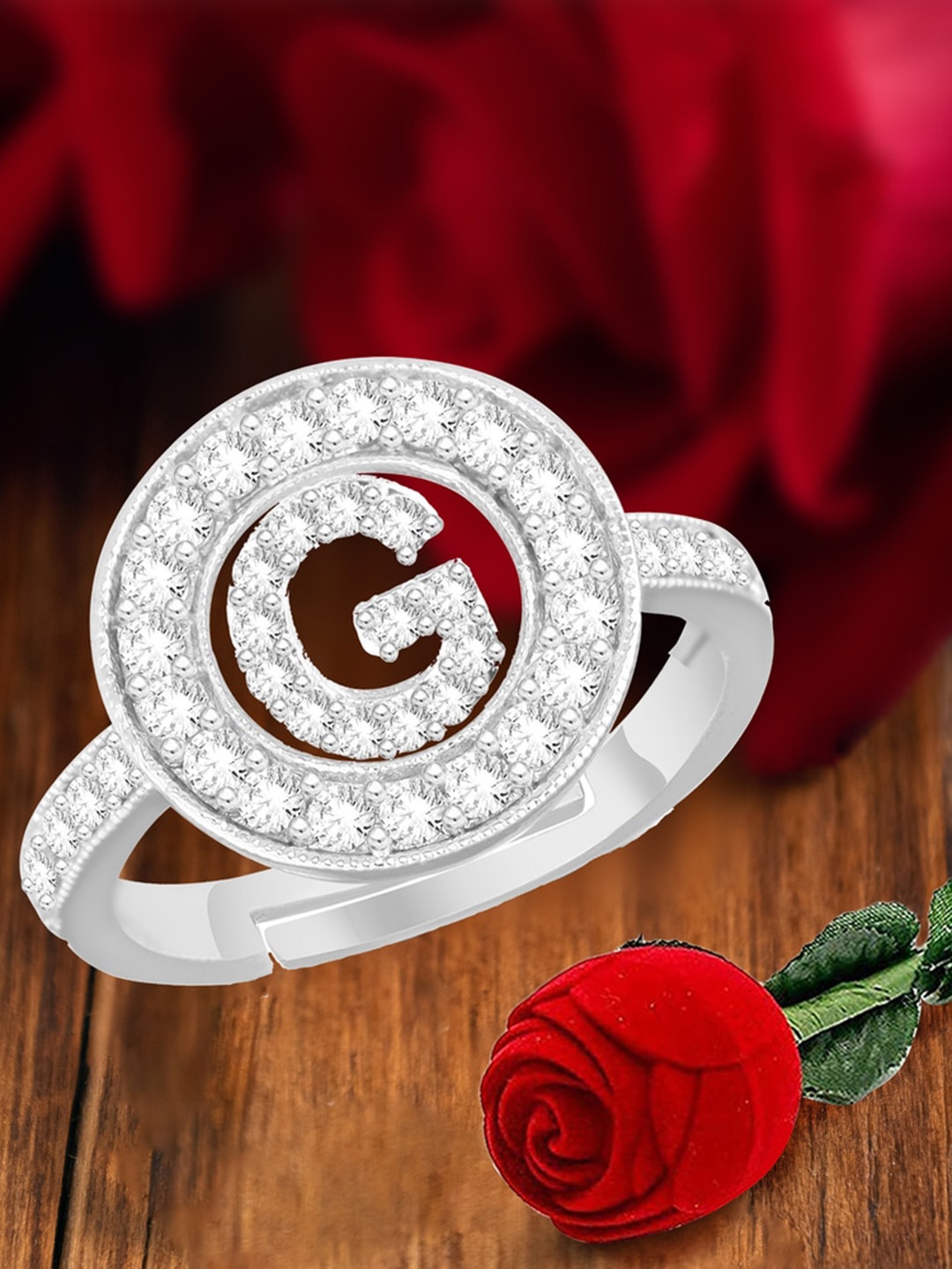 

MEENAZ Silver-Plated Cubic Zirconia Studded Adjustable Ring