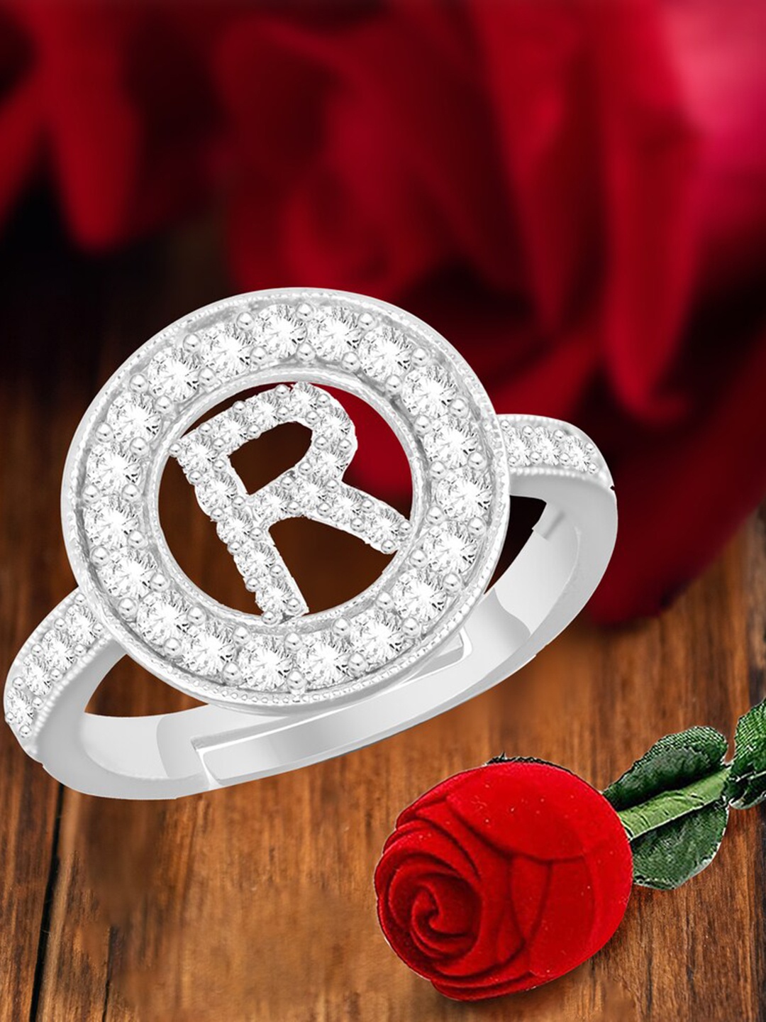 

MEENAZ Silver-Plated Cubic Zirconia Studded Adjustable Ring