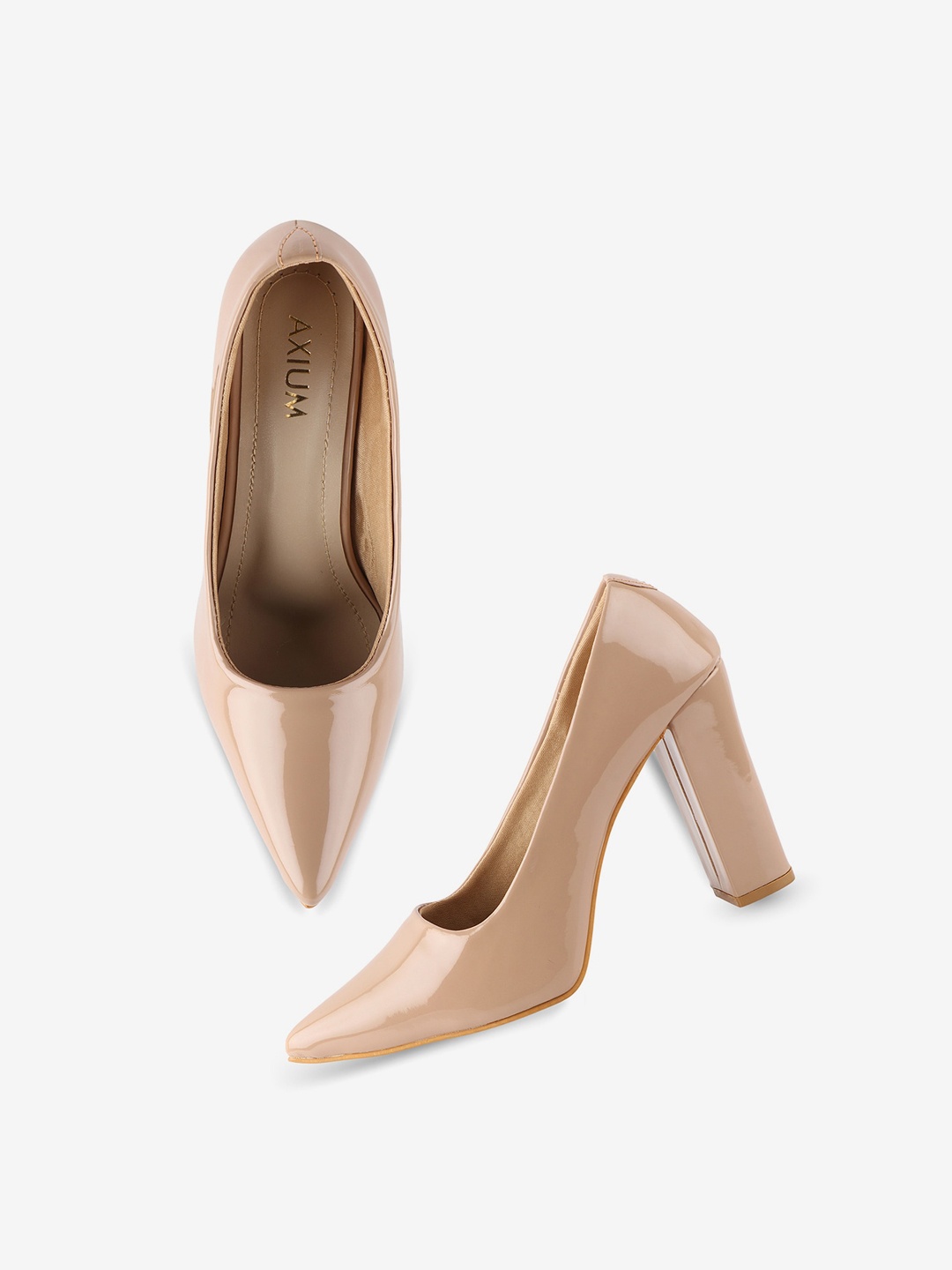 

AXIUM Pointed Toe Block Pumps, Beige
