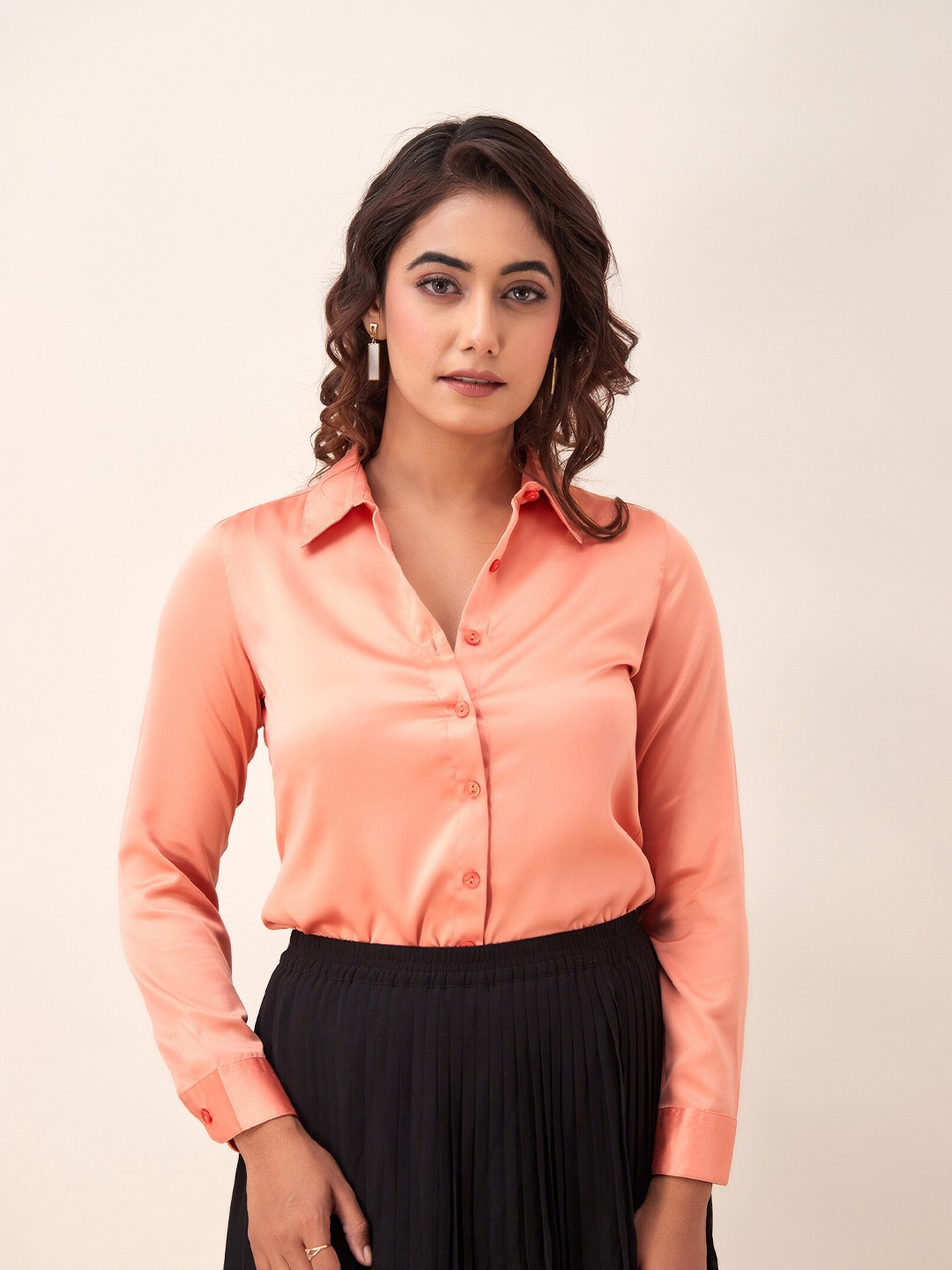 

HERE&NOW Spread Collar Regular Fit Opaque Casual Shirt, Coral