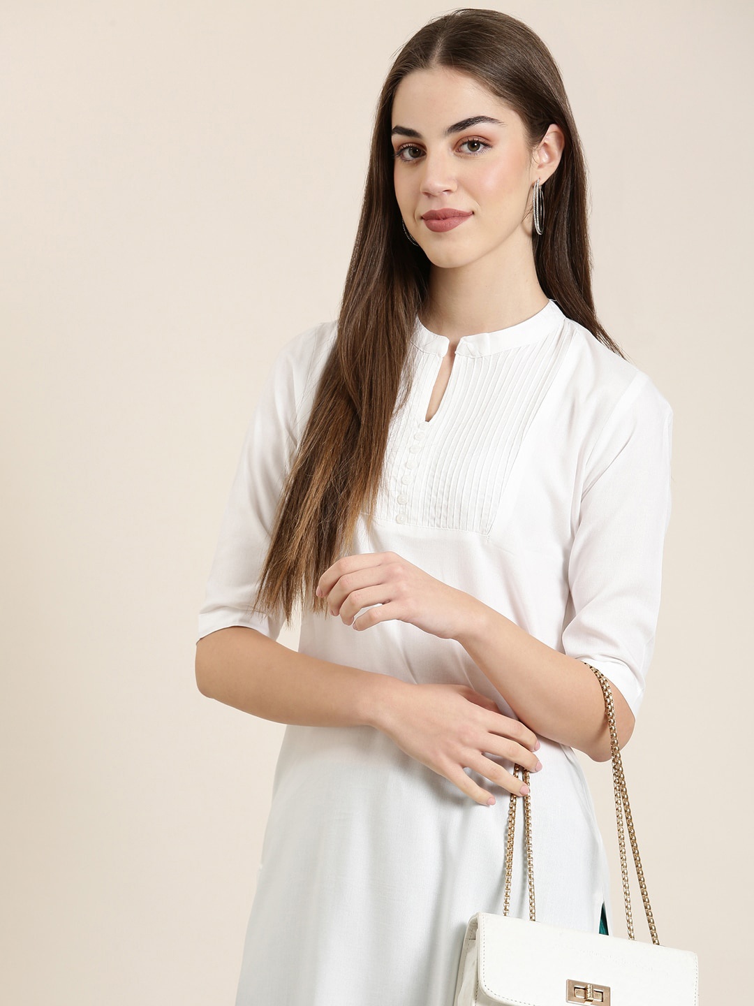 

SHOWOFF Mandarin Collar Straight Kurta, White