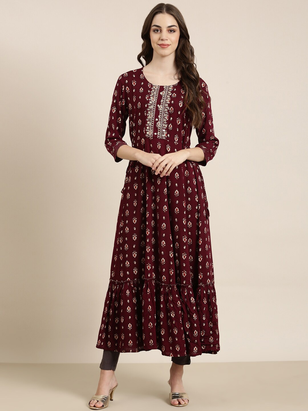 

SHOWOFF Ethnic Motifs Printed Cotton Kurta, Magenta
