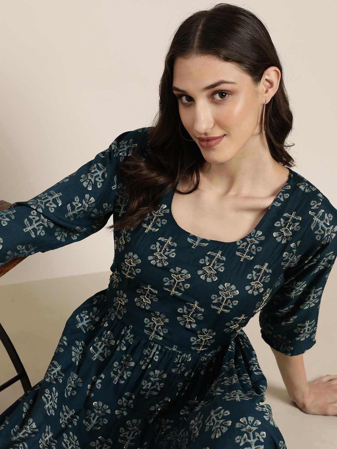 

SHOWOFF Floral Printed Anarkali Kurta, Teal