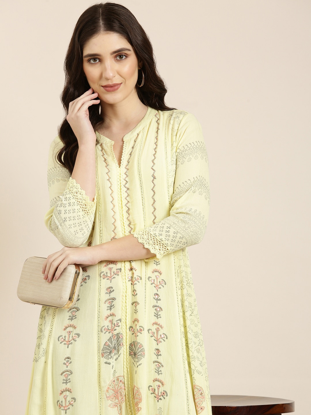 

SHOWOFF Floral Printed Cotton Anarkali Kurta, Yellow