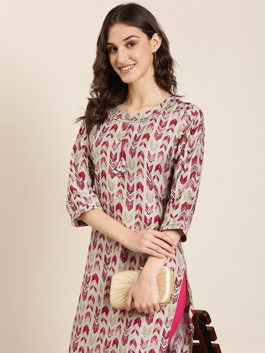 

SHOWOFF Geometric Printed Kurta, Grey