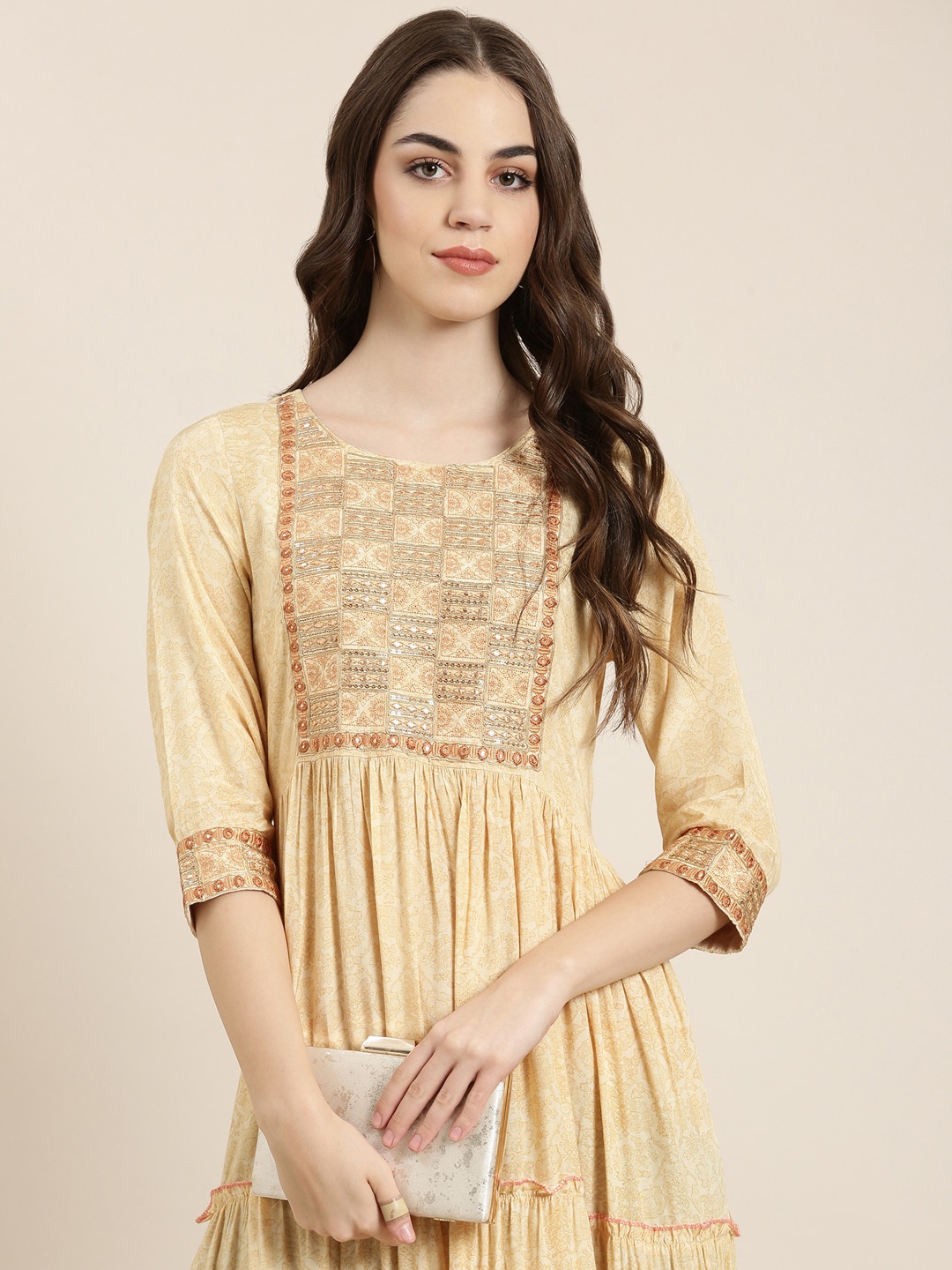

SHOWOFF Ethnic Motifs Yoke Design Kurta, Yellow