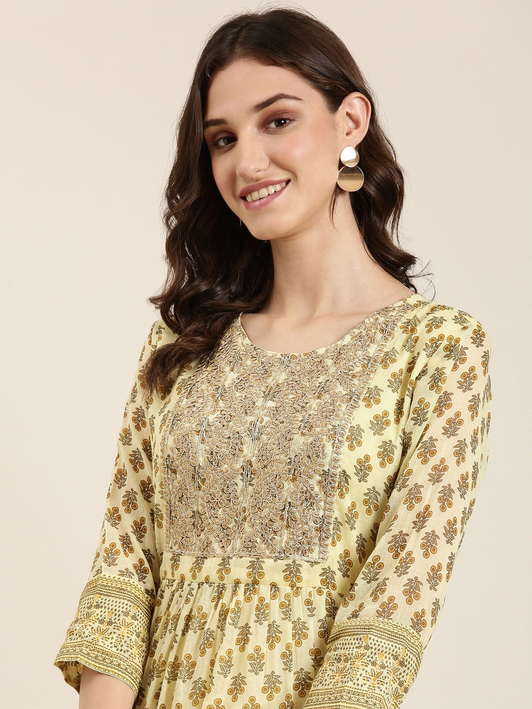 

SHOWOFF Floral Printed Scoop Neck Anarkali Kurta, Yellow