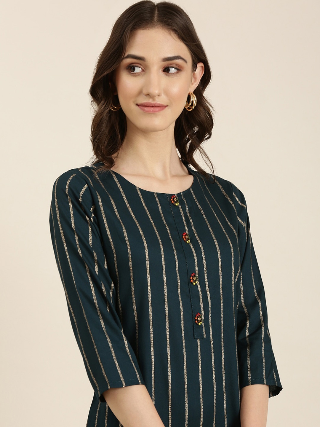 

SHOWOFF Striped Straight Kurta, Teal