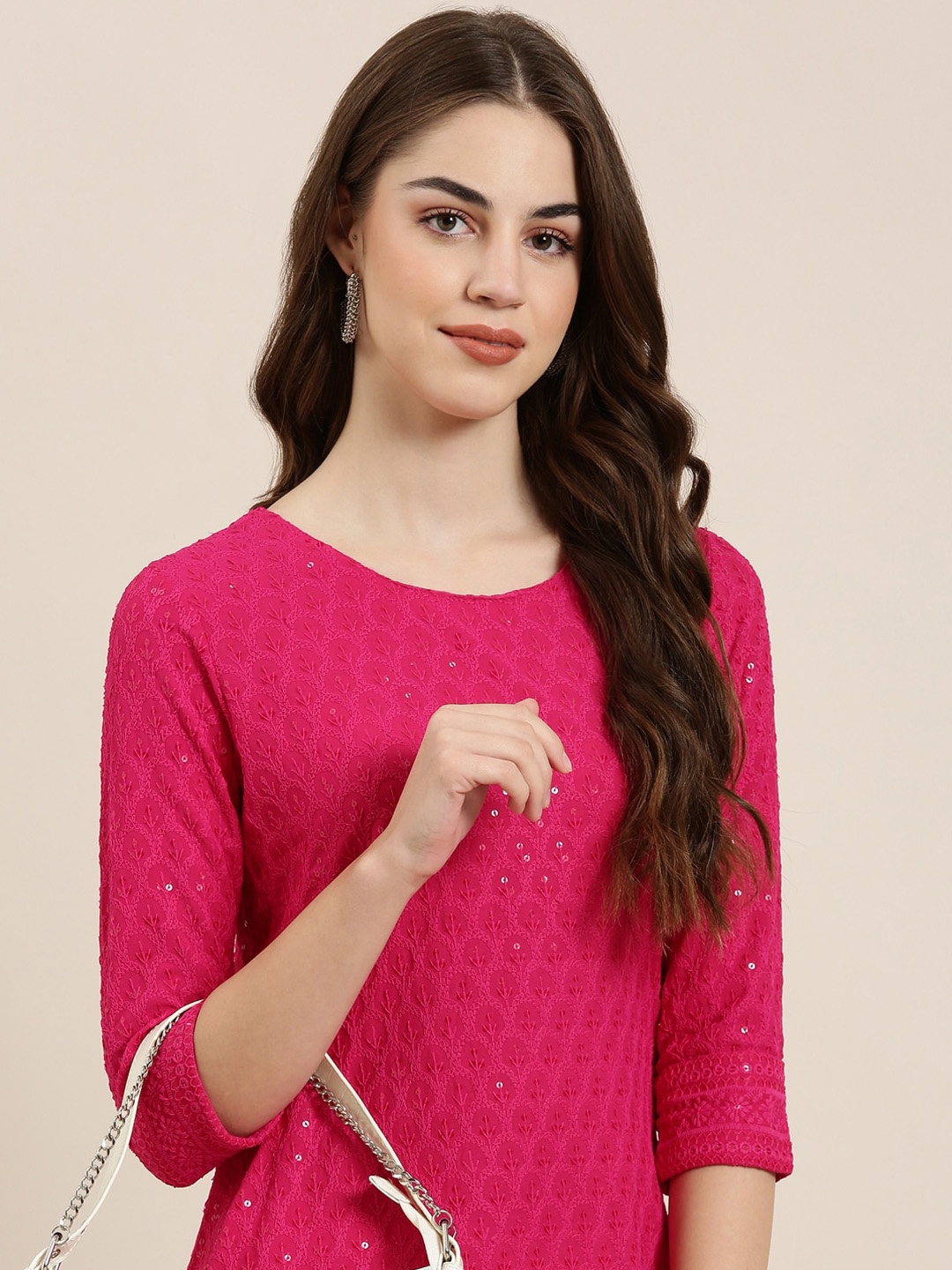 

SHOWOFF Ethnic Motifs Embrpoidered Sequined Kurta, Pink