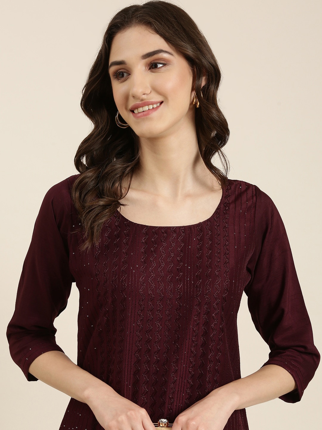 

SHOWOFF Ethnic Motifs Embrpoidered Sequined Kurta, Purple