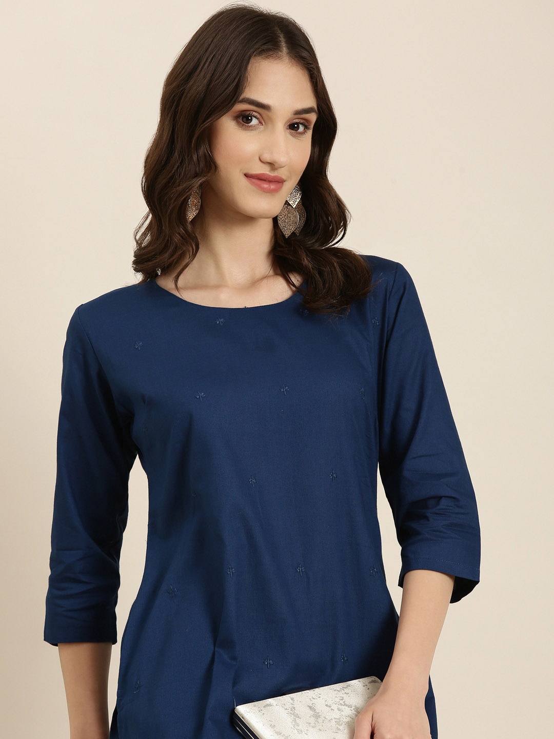 SHOWOFF Thread Work Straight Kurta, Teal