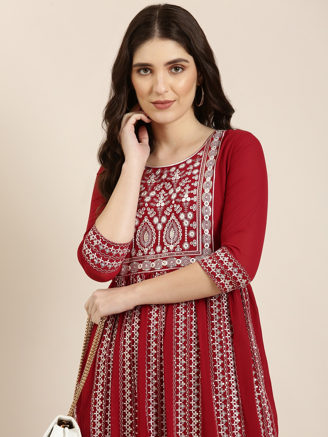 

SHOWOFF Ethnic Motif Printed A-Line Maxi Dress, Maroon