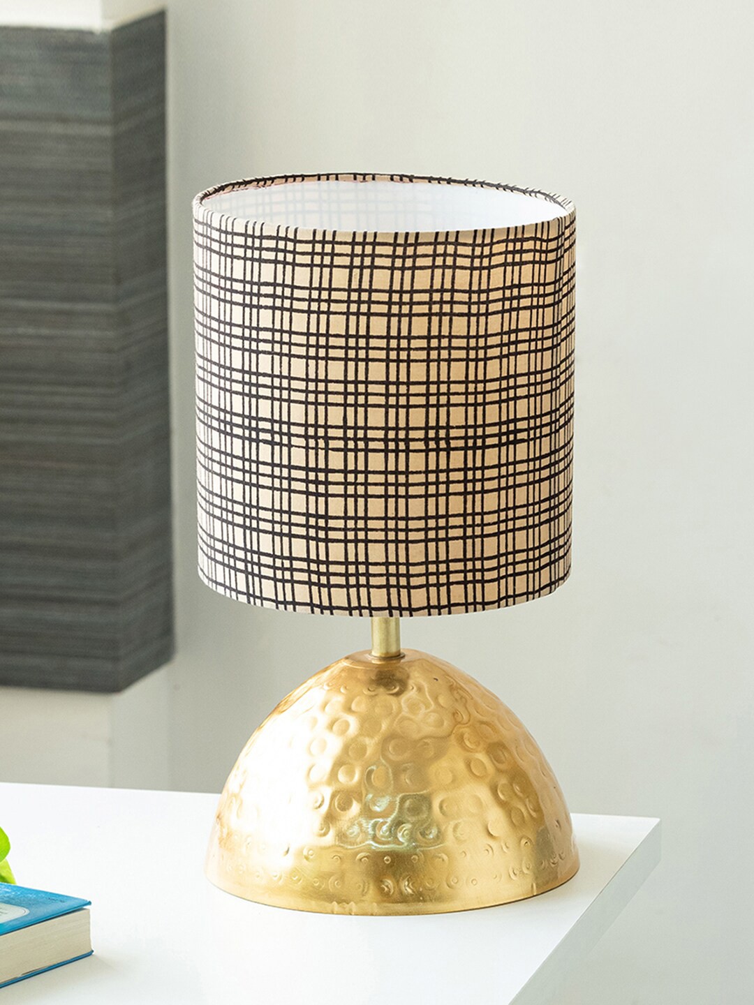 

ExclusiveLane Brown & Black Checked Iron Table Lamp, Gold