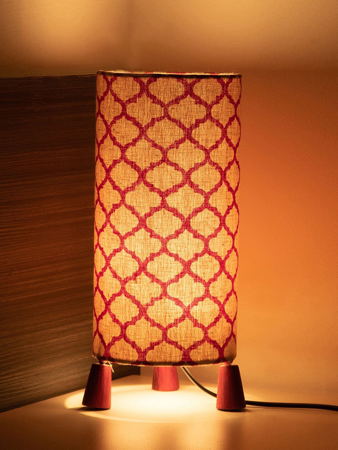

ExclusiveLane Moroccan Red Printed Wooden Table Lamp