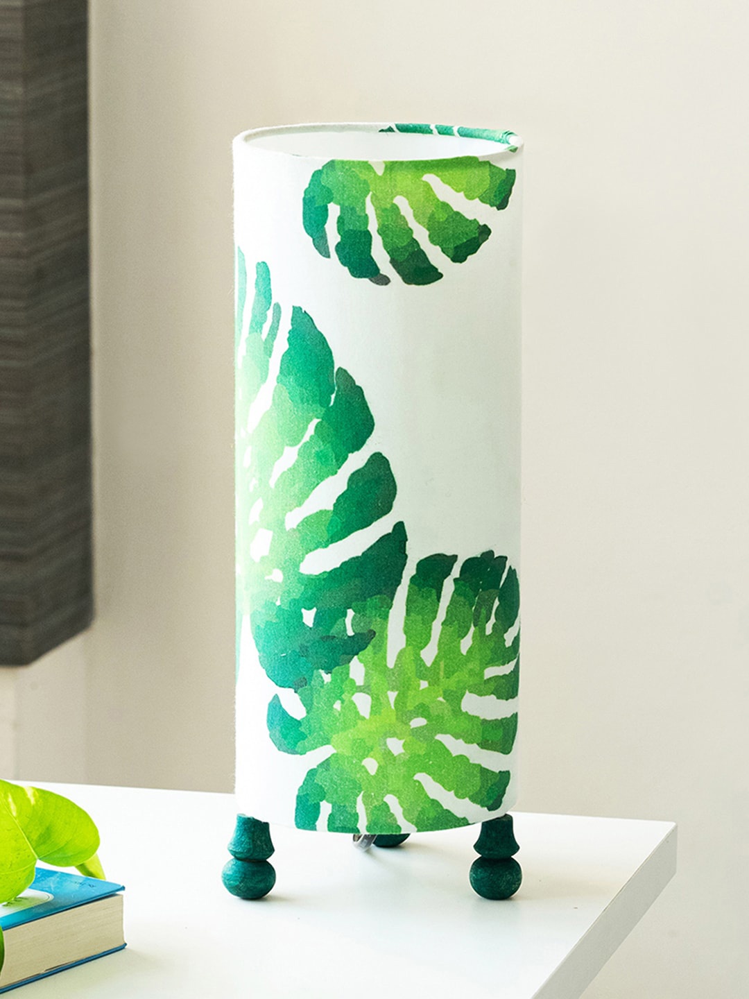 

ExclusiveLane White & Green Printed Wooden Table Lamp