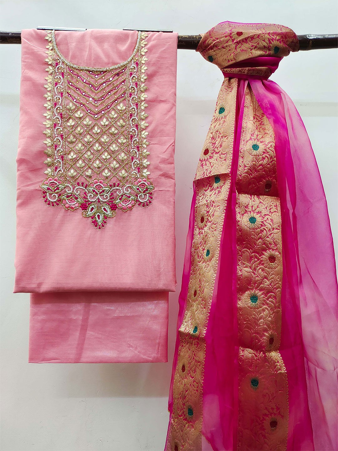 

KALINI Floral Embellished Unstitched Dress Material, Pink