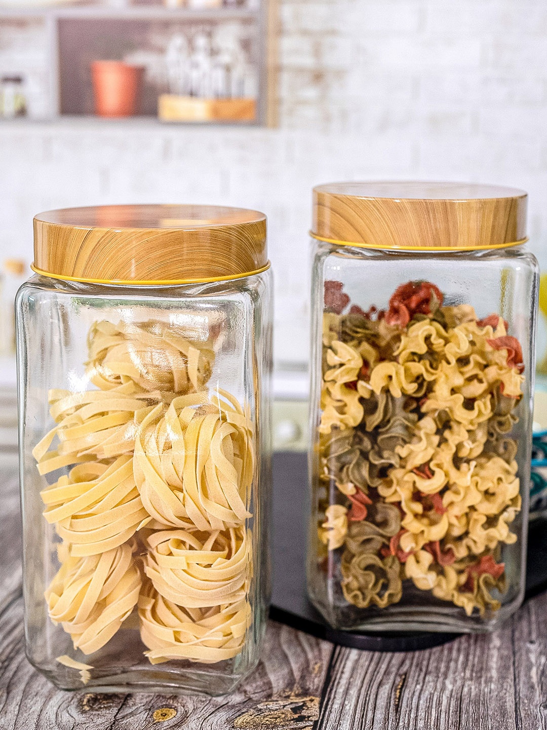 

White Gold Transaparent 2-Pieces Glass Canister With Bamboo Lid, Transparent