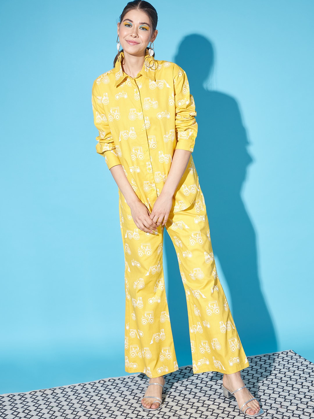 

Cation Yellow Conversational Printed Pure Cotton Shirt & Trouser