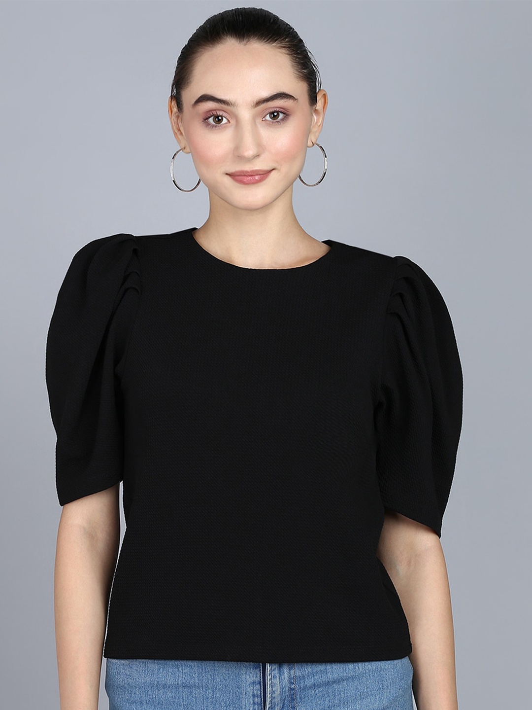 

Mast & Harbour Puff Sleeves Regular Top, Black