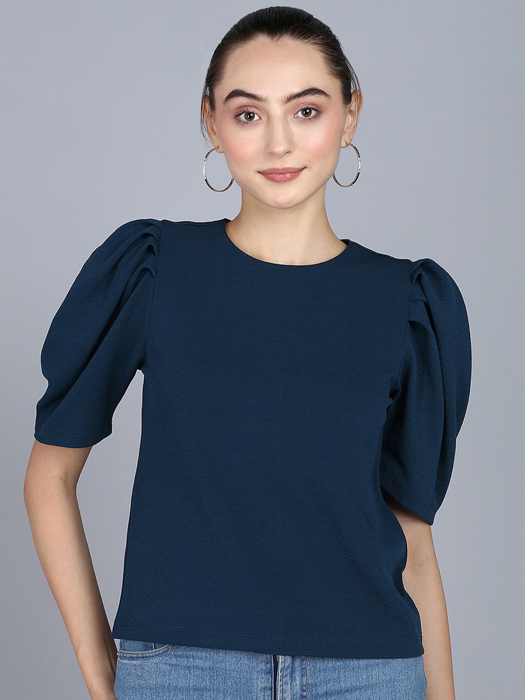 

Mast & Harbour Puff Sleeves Regular Top, Blue
