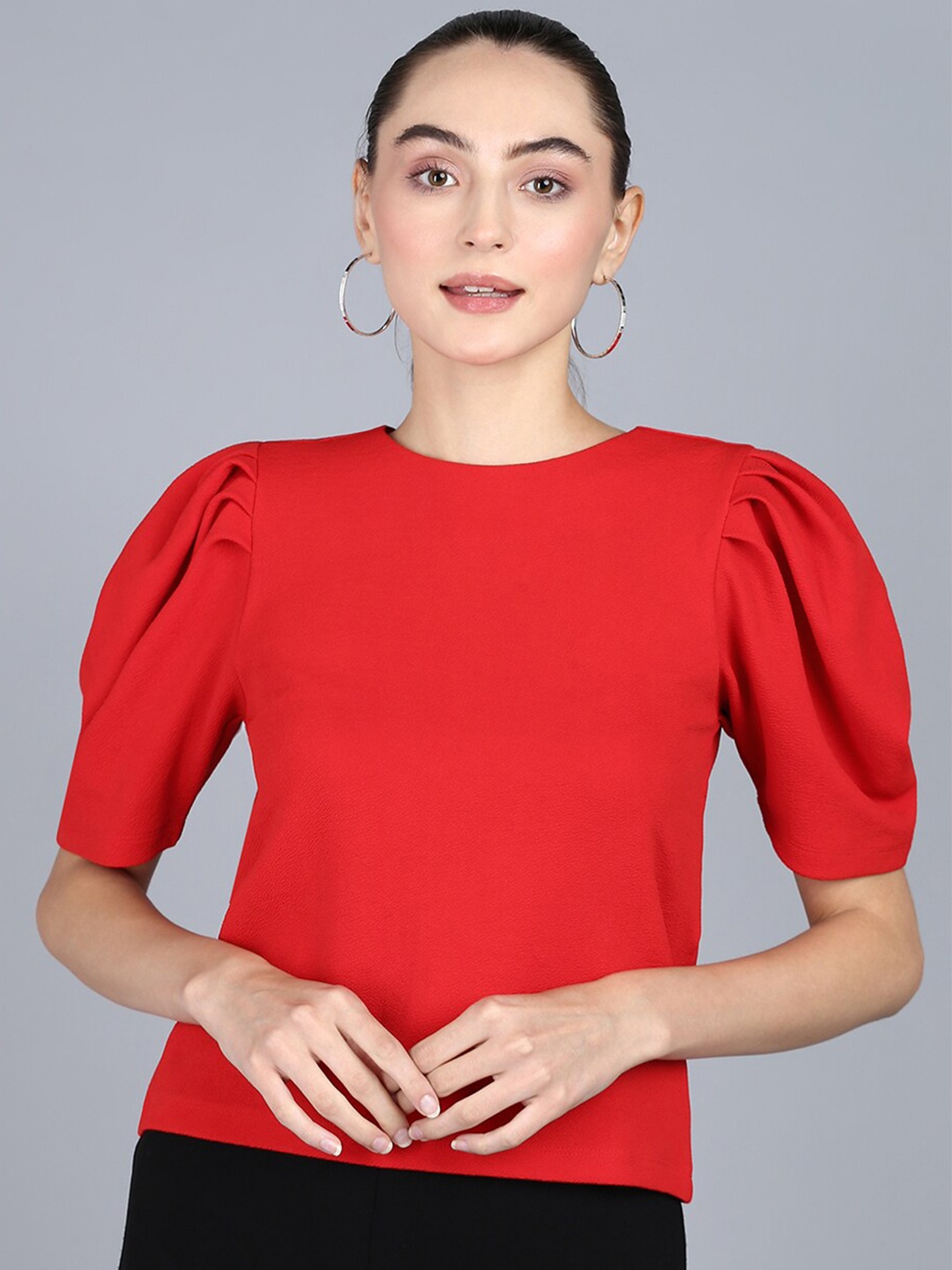 

Mast & Harbour Puff Sleeves Regular Top, Red