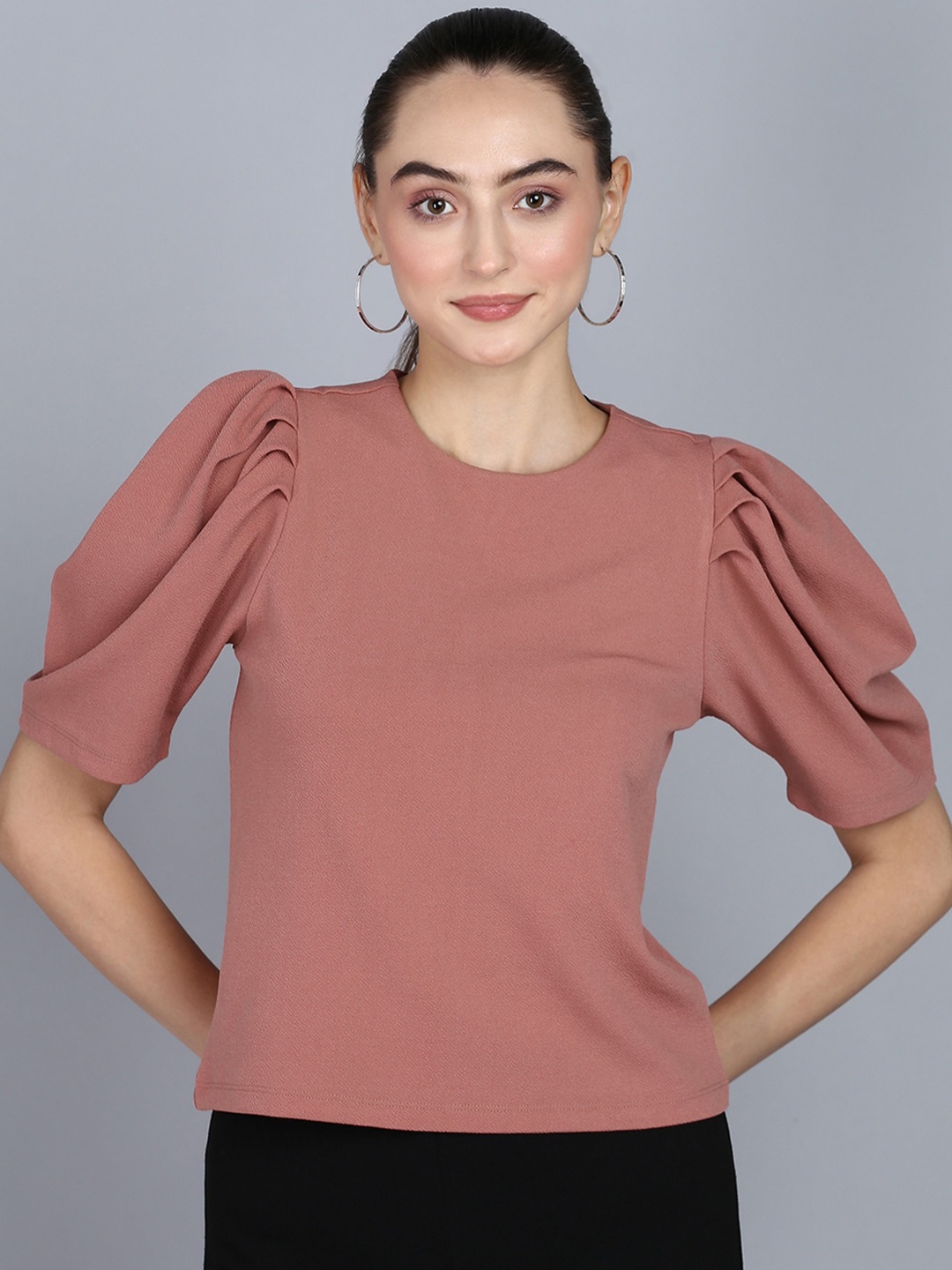 

Mast & Harbour Puff Sleeves Regular Top, Coffee brown