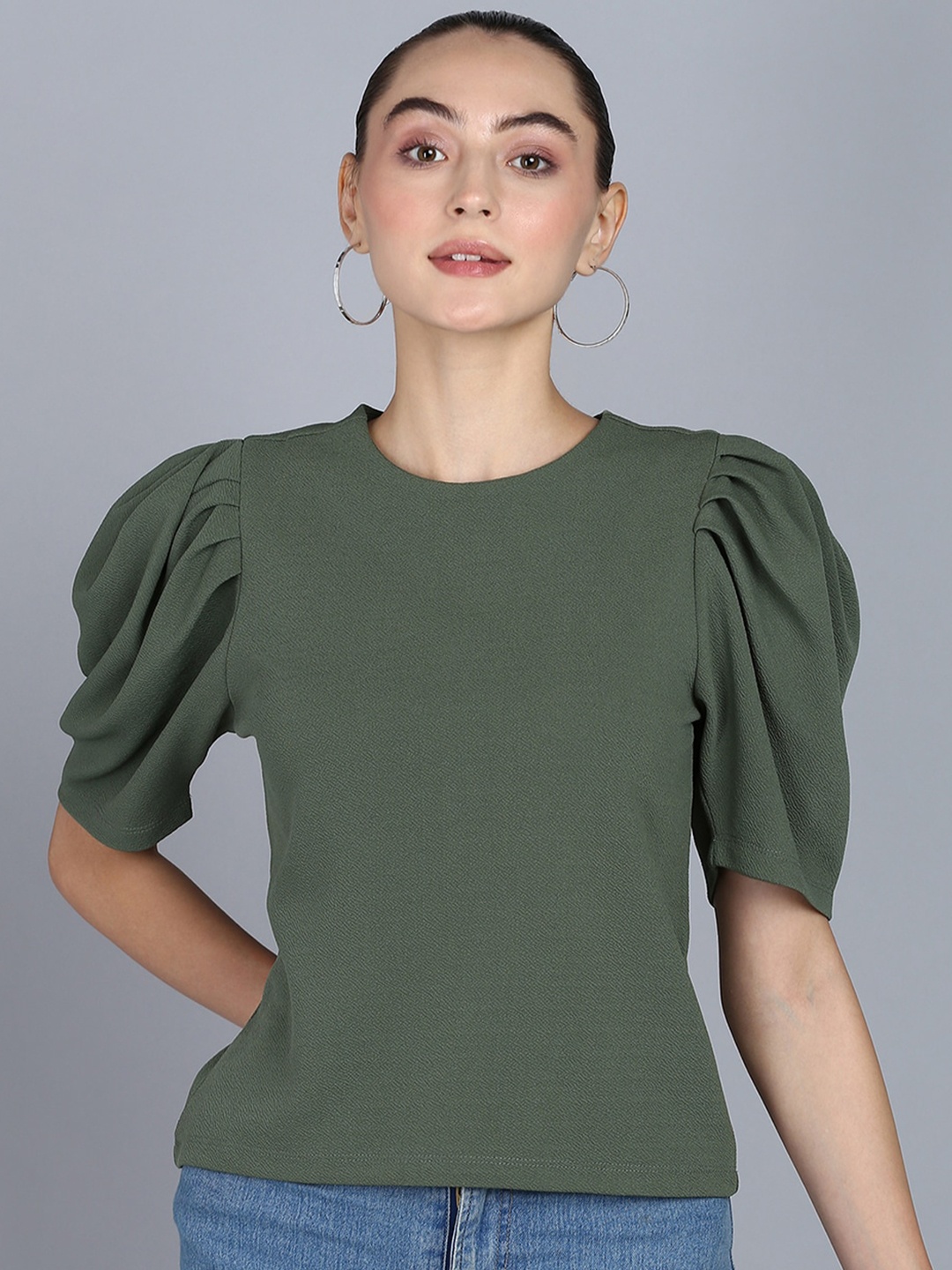 

Mast & Harbour Puff Sleeves Regular Top, Olive