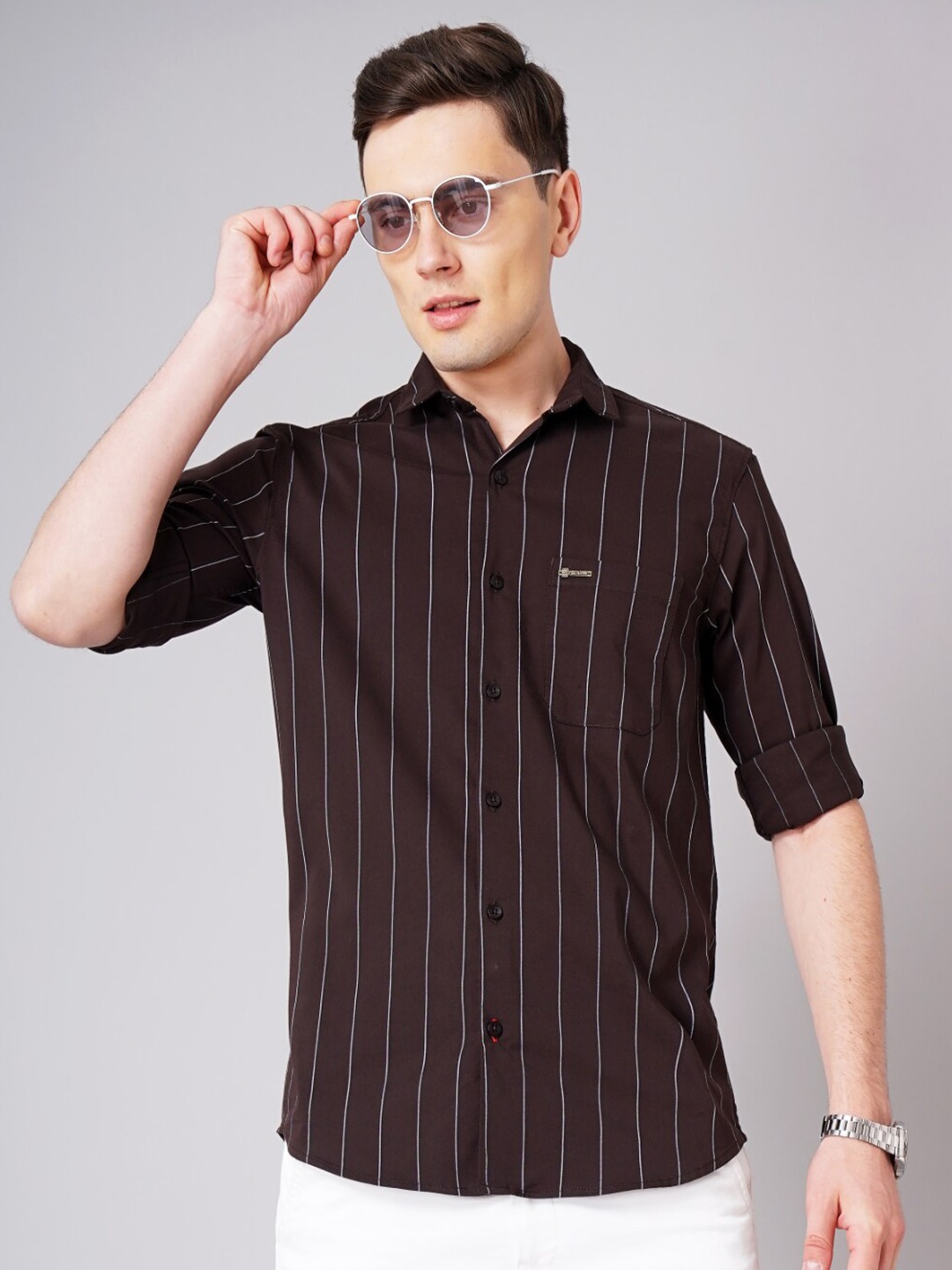 

PAUL STREET Standard Slim Fit Striped Casual Shirt, Brown