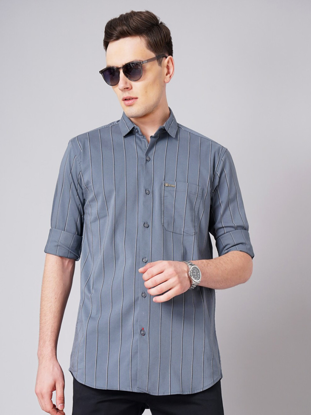 

PAUL STREET Standard Striped Slim Fit Opaque Casual Shirt, Grey