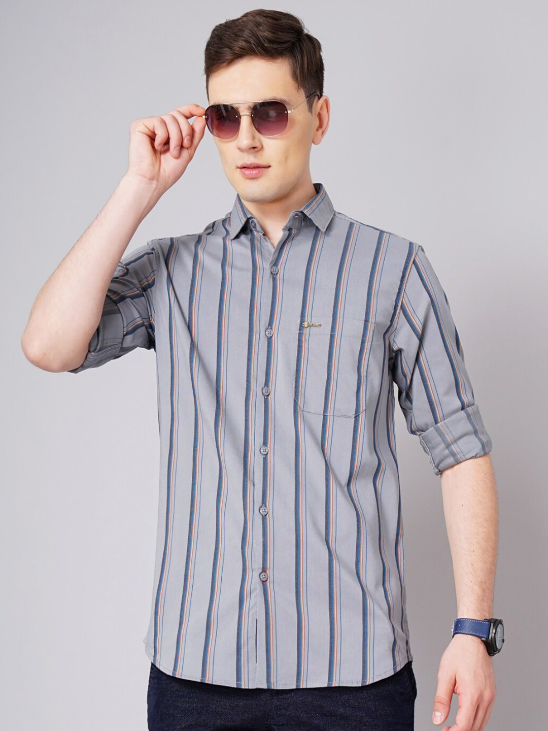 

PAUL STREET Standard Striped Slim Fit Opaque Casual Shirt, Grey