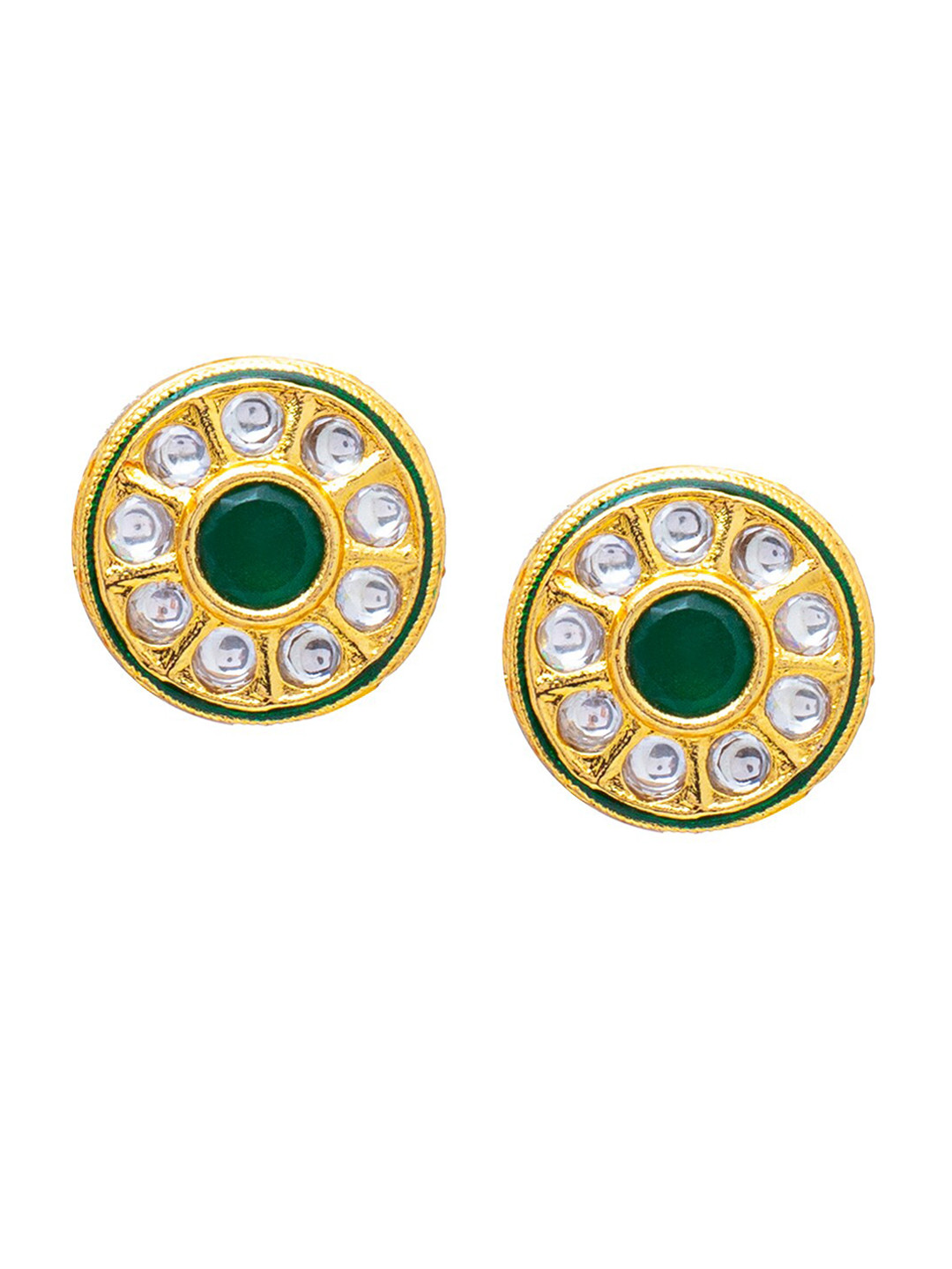 

Shining Jewel - By Shivansh Gold Plated Circular Kundan Studded Studs Earrings