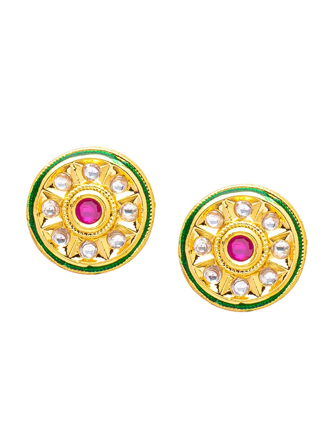 

Shining Jewel - By Shivansh Gold Plated Circular Kundan Studded Studs Earrings