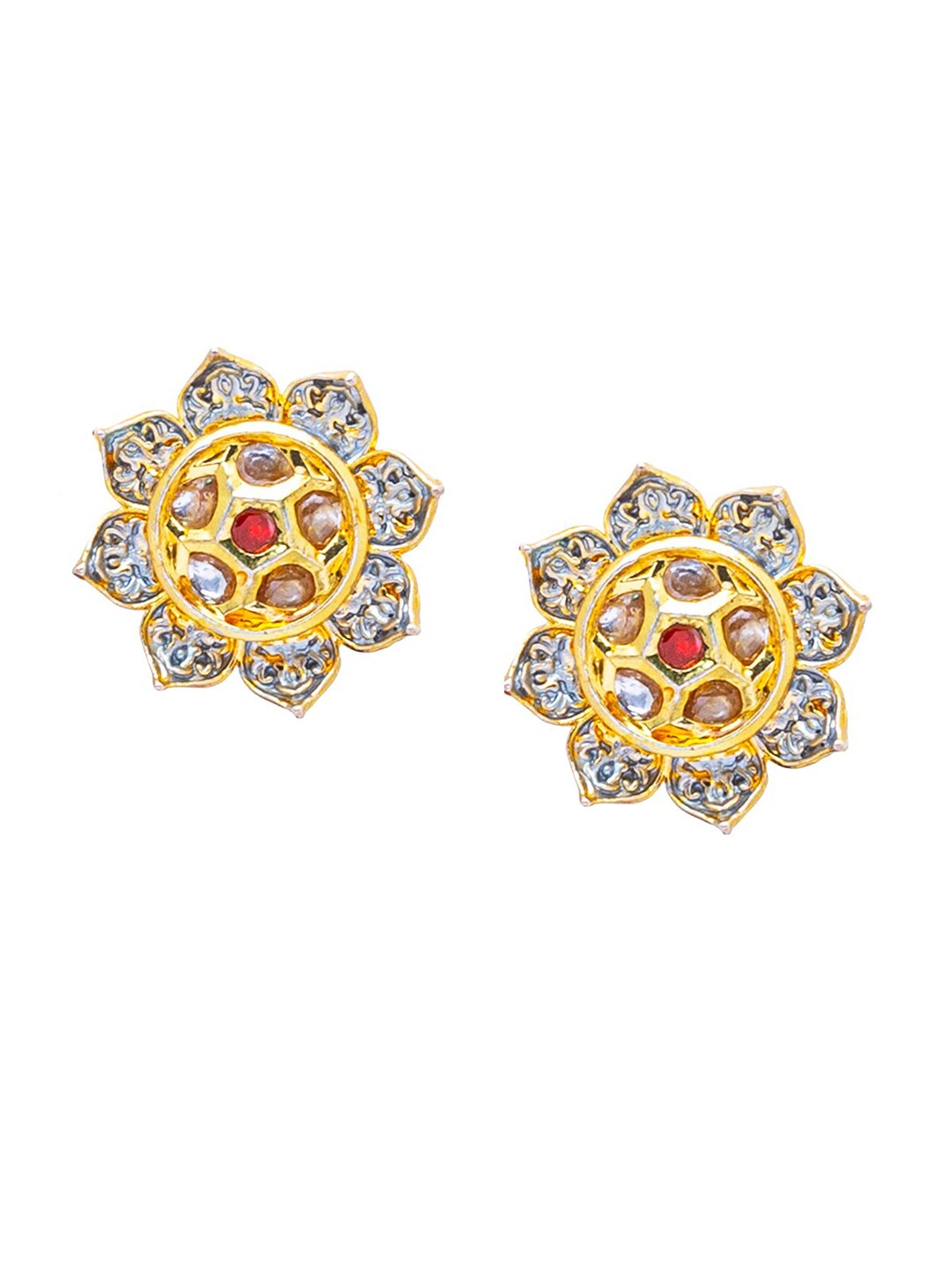 

Shining Jewel - By Shivansh Gold-Plated Floral Kundan Studs Earrings