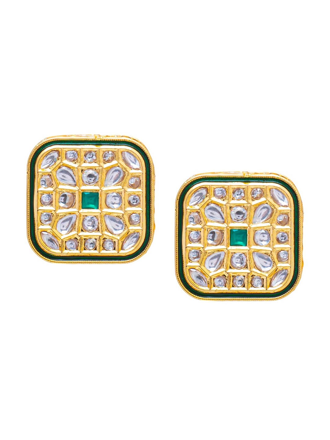 

Shining Jewel - By Shivansh Gold-Plated Kundan Square Studs Earrings