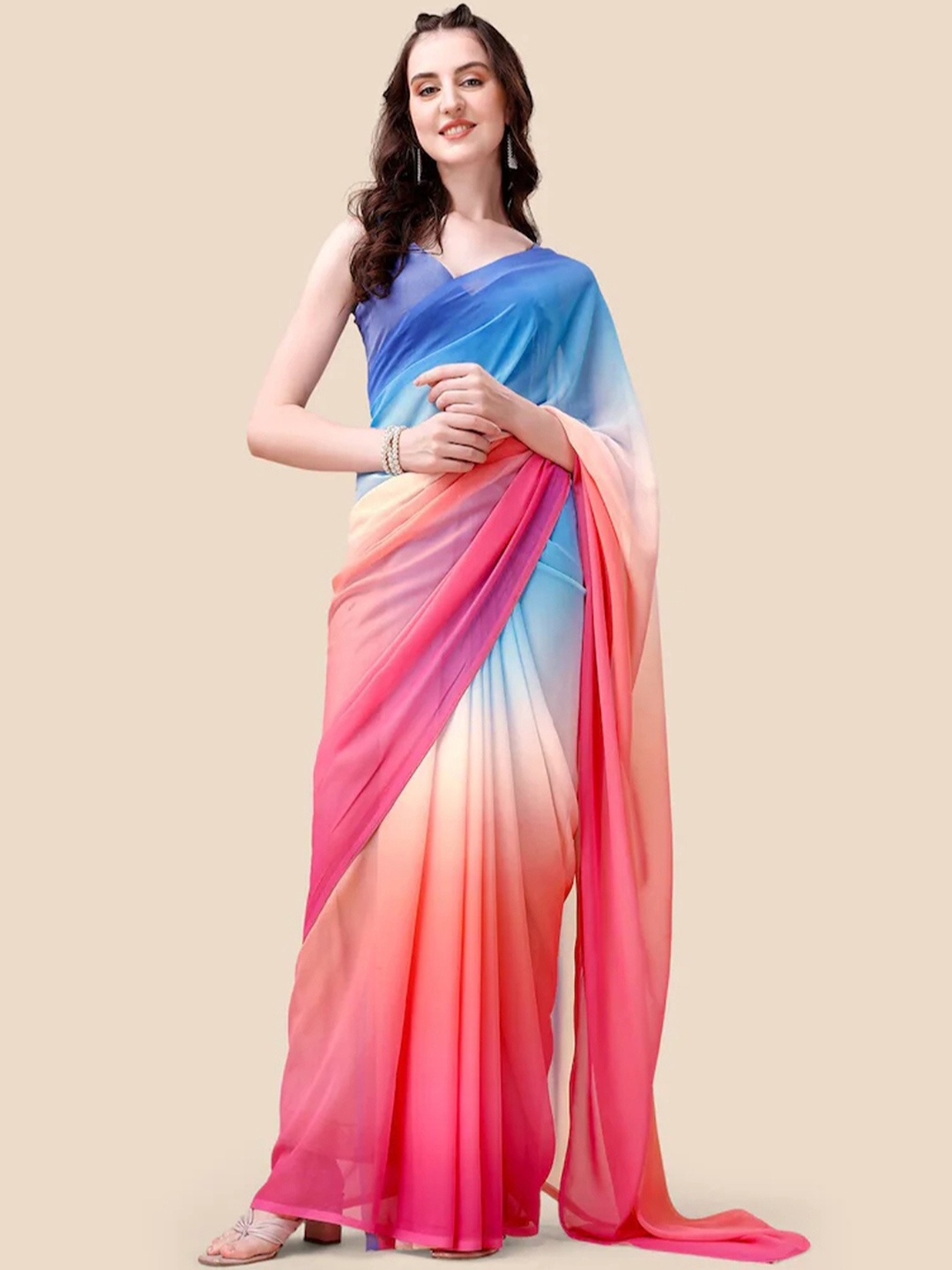

Ekta Textiles Ombre Saree, Blue