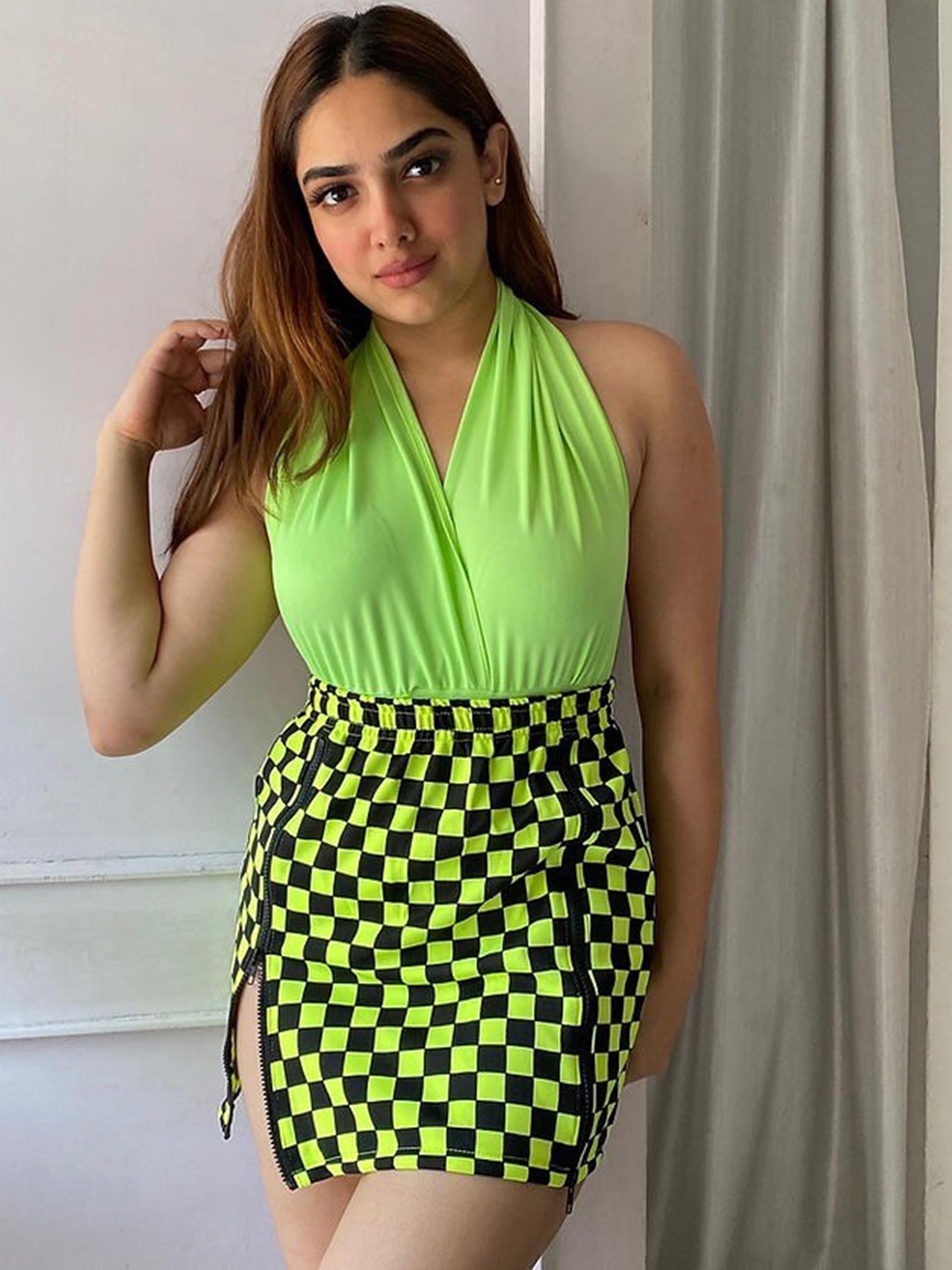 

StyleAsh Checked Mini Skirt, Green