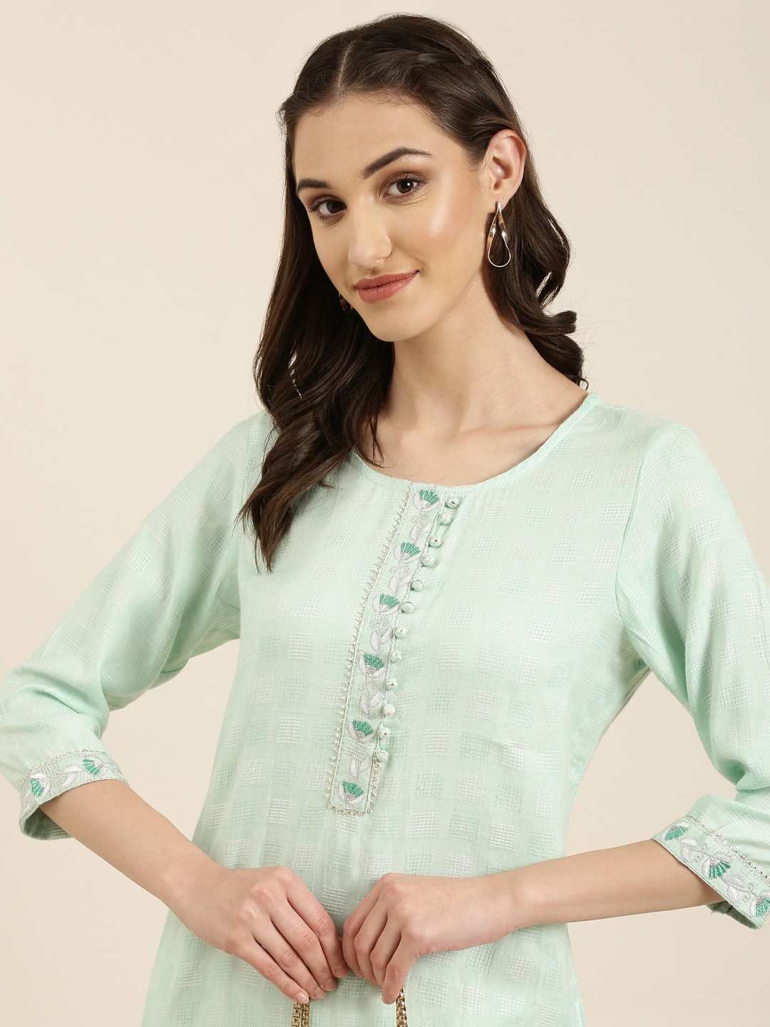 

SHOWOFF Self Design Straight Kurta, Sea green