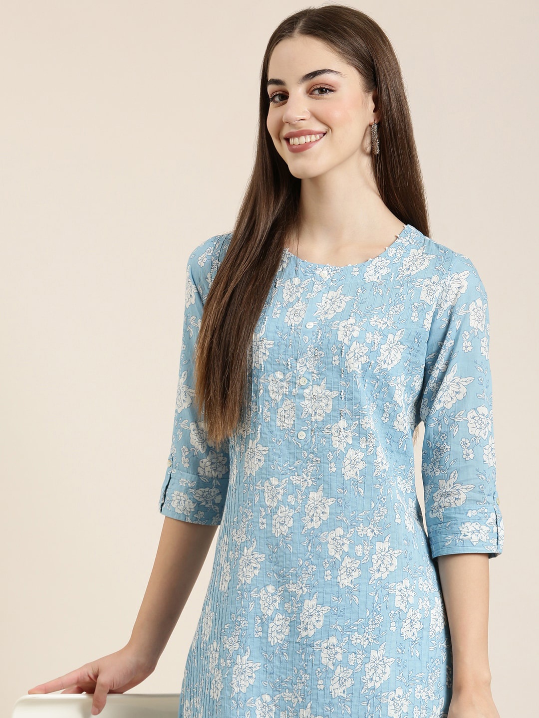 

SHOWOFF Floral Printed Cotton Kurta, Blue