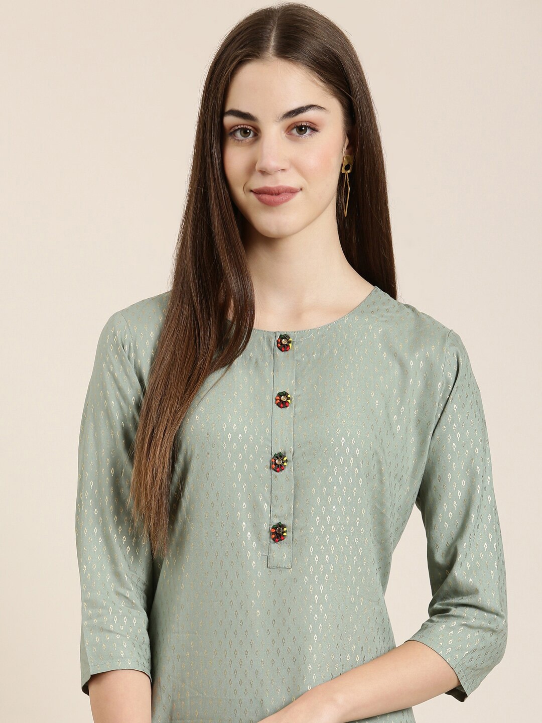 

SHOWOFF Abstract Woven Design Straight Kurta, Sea green