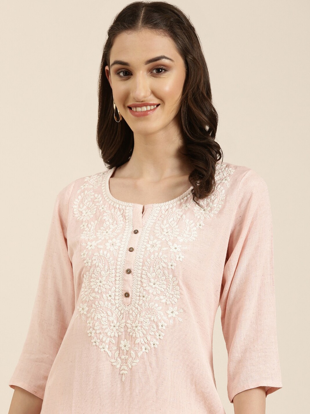 

SHOWOFF Embroidered Thread Work Kurta, Pink