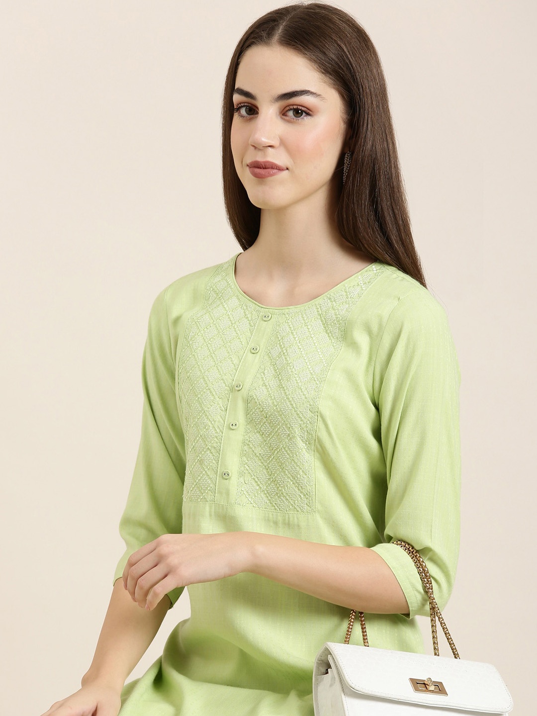 

SHOWOFF Ethnic Motifs Embroidered Kurta, Green