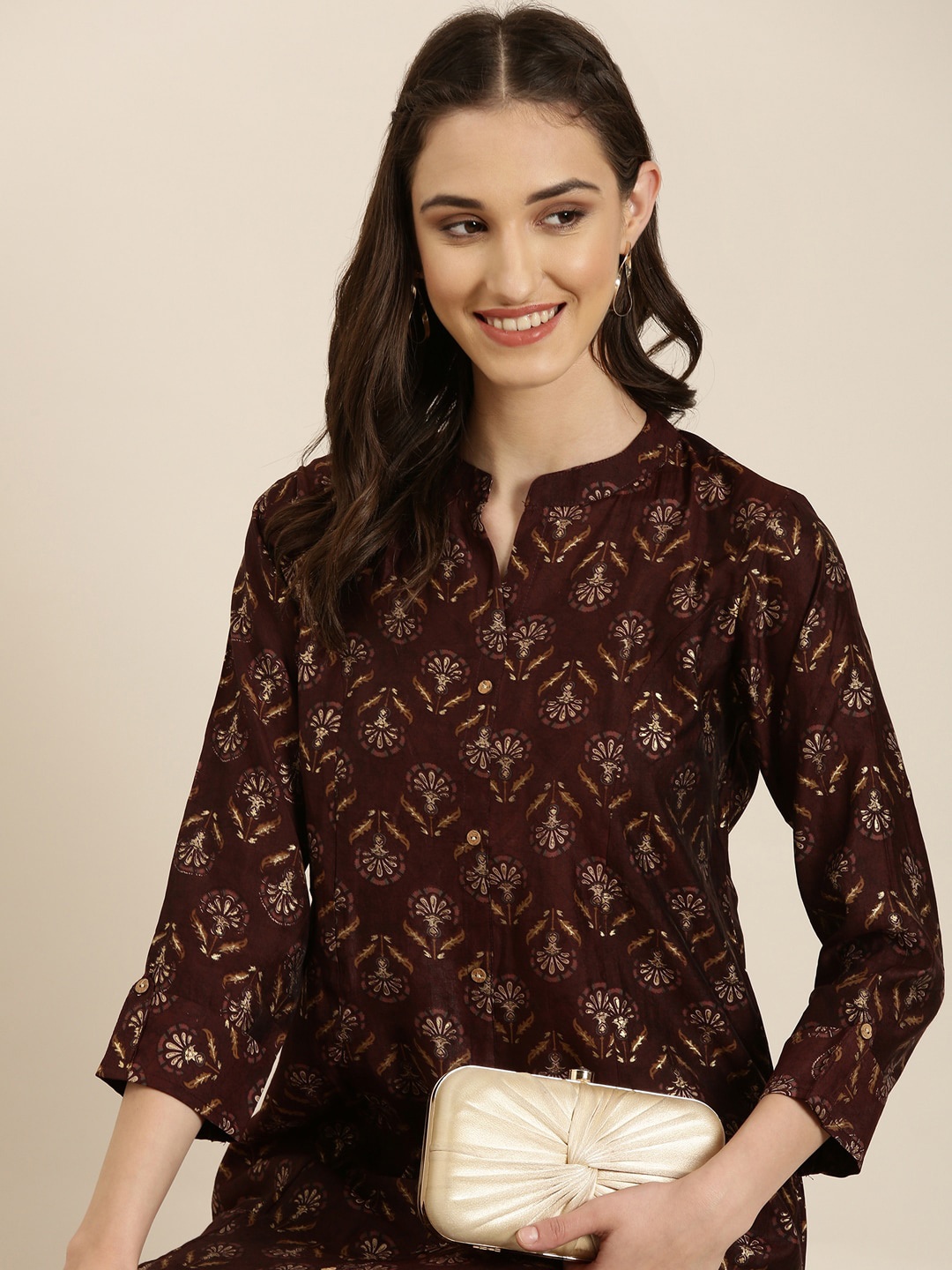 

SHOWOFF Ethnic Motifs Printed Kurta, Maroon